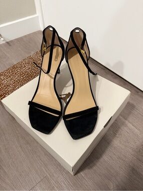 Stuart Weitzman Amelina Ankle Strap Sandal SUEDE BLACK